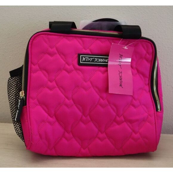 Betsey Johnson TBJ-1286 Hot Pink Insulated Lunch Tote W/Mesh Pouch - Picture 1 of 7